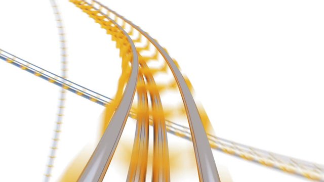 Extremely Fast Ride on Roller-Coaster on White Background Seamless. Looped 3d Animation of Abstract Roller Coaster Circle Attraction. Entertainment Concept. 4k Ultra HD 3840x2160.