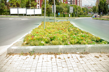 advertising board on asphalt road