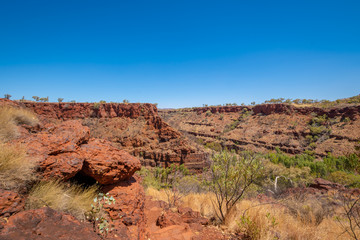 Red rock rich of iron ore at top of Dales Gorge Karijini National Park