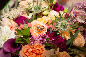 marriage flower bouquet and wedding ring
