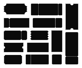 Big set of ticket templates. Black Ticket. Concert ticket, coupon. Vector illustration.