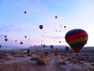 Cappadocia hot air balloon view in dawn, Turkey
