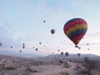 Cappadocia hot air balloon view in dawn, Turkey