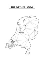 Polygonal abstract map of The Netherlands with connected triangular shapes formed from lines. Capital city - Amsterdam. Good poster for wall in your home. Decoration for room walls.