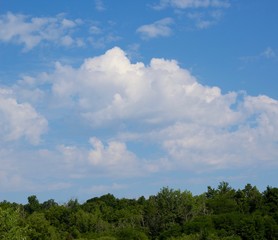 The thin and fluffy clouds in the blue sky on a sunny day.