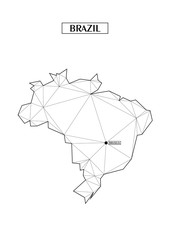 Polygonal abstract map of Brazil with connected triangular shapes formed from lines. Capital of city - Brasilia. Good poster for wall in your home. Decoration for room walls.
