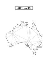 Polygonal abstract map of Australia with connected triangular shapes formed from lines. Capital of city - Canberra. Good poster for wall in your home. Decoration for room walls.