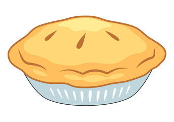 Holiday Pie. American Traditional Pie On Plate Vector Illustration Isolated On White.