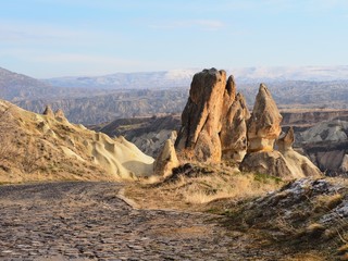 Fototapeta na wymiar Panorama view of Cappadocia, ancient cave city in Turkey