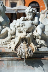detail  of Fountain Neptune (Poseidon) at Piazza Navona in Rome, Italy