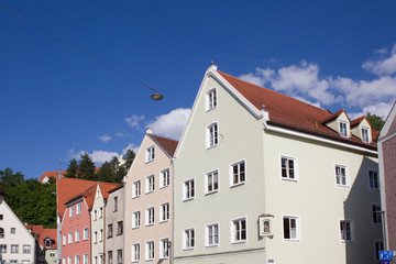 Residential buildings in a narrow old town street in the city of Landsberg