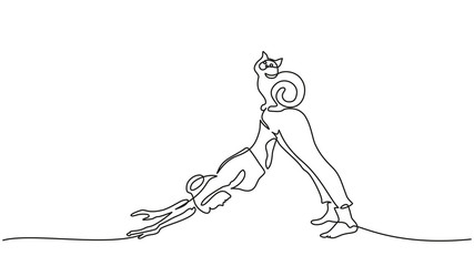 One line drawing. Woman doing yoga dog pose