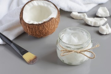 Coconut oil in jar for natural cosmetics