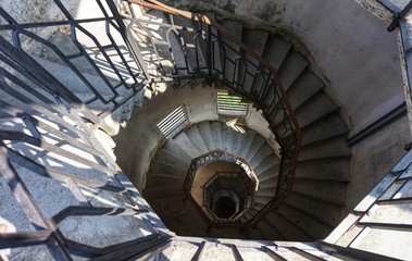 Fototapeta na wymiar Spiral staircase in the Volt lighthouse in Brunatte village