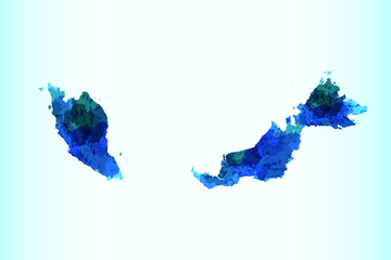 Obraz premium Malaysia watercolor map vector illustration of blue color on light background using paint brush in paper page