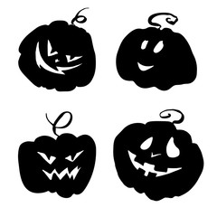 Set of pumpkins for halloween. Collection of halloween silhouettes. Elements for halloween decorations. Vector icons, sticker.