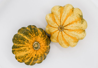 Marrow Squash Isolated on White. Patty Pan Plant. Yellow and Green Courgette Vegetable. Organic Vegan Food. Whole Eggplant