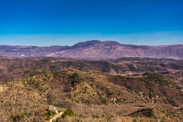 Gracisce Gračišće Croatia / 27th February 2019: Medieval town Gracisce in Istria Istra view on valley and Ucka mountain