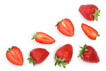 Strawberries isolated on white background with copy space for your text. Top view. Flat lay pattern