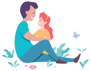 Father and Daughter on White