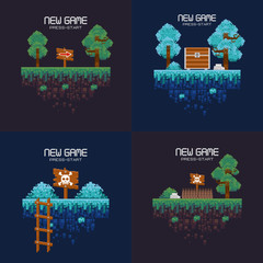 Retro videogame pixelated set of landscapes