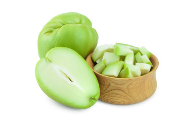 fresh Chayote vegetable or mexican cucumber isolated on white background