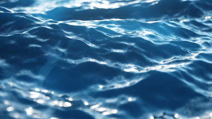 Sea wave low angle view. Ocean water background. Sea or ocean wave close-up view. Beautiful blue clean water. 3D rendering - obrazy, fototapety, plakaty