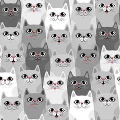 Stof per meter Katten Leuke katten, kleurrijke naadloze patroonachtergrond met katten