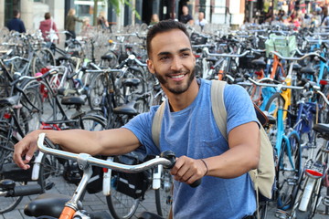 Fototapeta na wymiar Eco friendly commuter using a bicycle