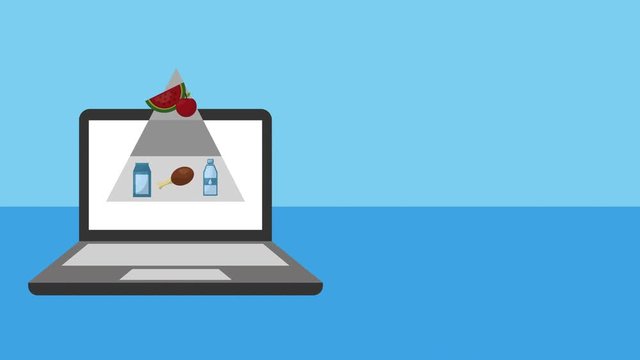 laptop with healthy food pyramid