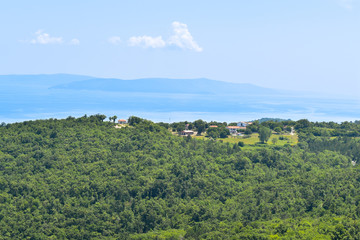 Amazing view from town Labin on buildings on top of a hill