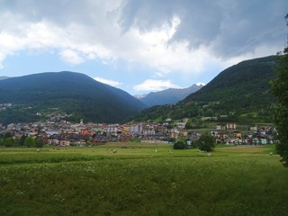 Fototapeta na wymiar The village of Vezza D'Oglio, in Val Camonica, in the Italian Alps - June 2019.