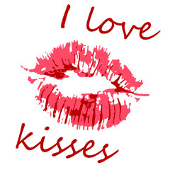 Cute illustration, banner. Postcard with a kiss, lipstick. I love kisses