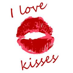 Cute illustration, banner. Postcard with a kiss, lipstick. I love kisses