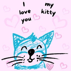 Cute illustration, postcard. Greeting card with hearts and cute animals. Happy Valentine's Day