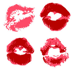 Vector set of illustrations. Lips, kisses, lipstick. Collection of elements for graphic design. Love kisses