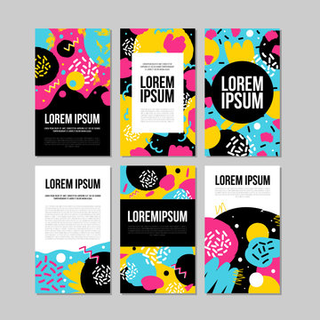 Set of brush strokes colorful trendy card. Hand drawn creative flayers, abstract design poster, cover, design. Vector illustration. Lorem ipsum.