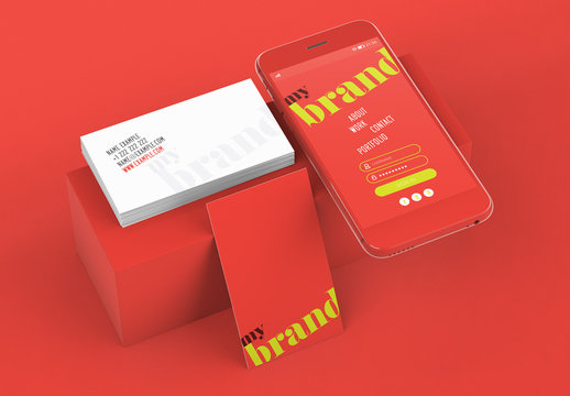 Smartphone Mockup with Vertical and Horizontal Business Cards