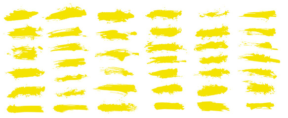 Highlight brush lines. Marker color stroke, brush pen hand drawn underline. Yellow watercolor hand drawn highlight set. Vector abstract graphic stylish element. Vector set