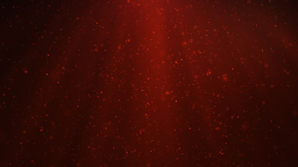Abstract particles background of shining, sparkling red particles. Beautiful red floating dust particles with shine light. 3D Rendering