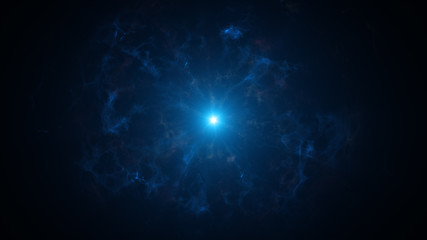 Colorful shock wave consisting particles. VFX elements, Graphic Elements. Light beam, shine through the clouds, dust, nebulae of outer space. 3D Rendering