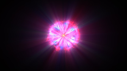 Colorful shock wave consisting particles. VFX elements, Graphic Elements. Light beam, shine through the clouds, dust, nebulae of outer space. 3D Rendering