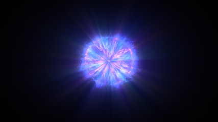 Colorful shock wave consisting particles. VFX elements, Graphic Elements. Light beam, shine through the clouds, dust, nebulae of outer space. 3D Rendering