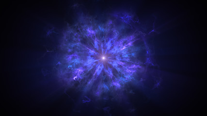 Colorful shock wave consisting particles. VFX elements, Graphic Elements. Light beam, shine through the clouds, dust, nebulae of outer space. 3D Rendering