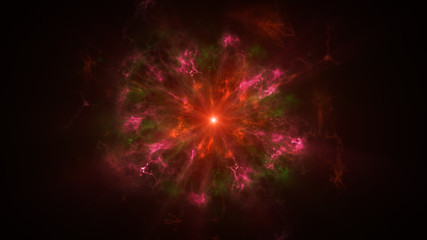 Fototapeta na wymiar Colorful shock wave consisting particles. VFX elements, Graphic Elements. Light beam, shine through the clouds, dust, nebulae of outer space. 3D Rendering