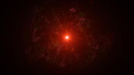 Colorful shock wave consisting particles. VFX elements, Graphic Elements. Light beam, shine through the clouds, dust, nebulae of outer space. 3D Rendering