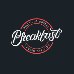Fototapeta na wymiar Breakfast hand drawn lettering logo
