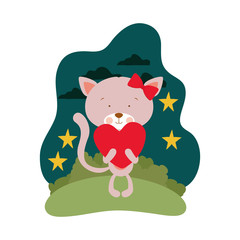 cute cat with heart in hands