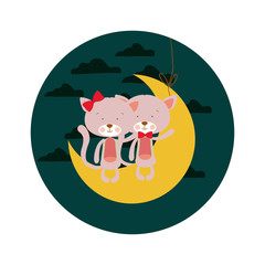 cute cats sitting in the moon