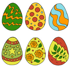 Easter illustration. Happy Easter. A set of hand drawings, Easter eggs